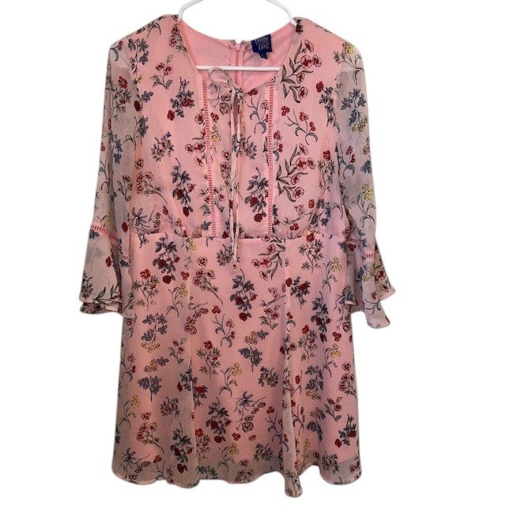 Disney Beauty and The Beast Belle Floral Print Dress Bell Sleeve Pink Mini Sz L